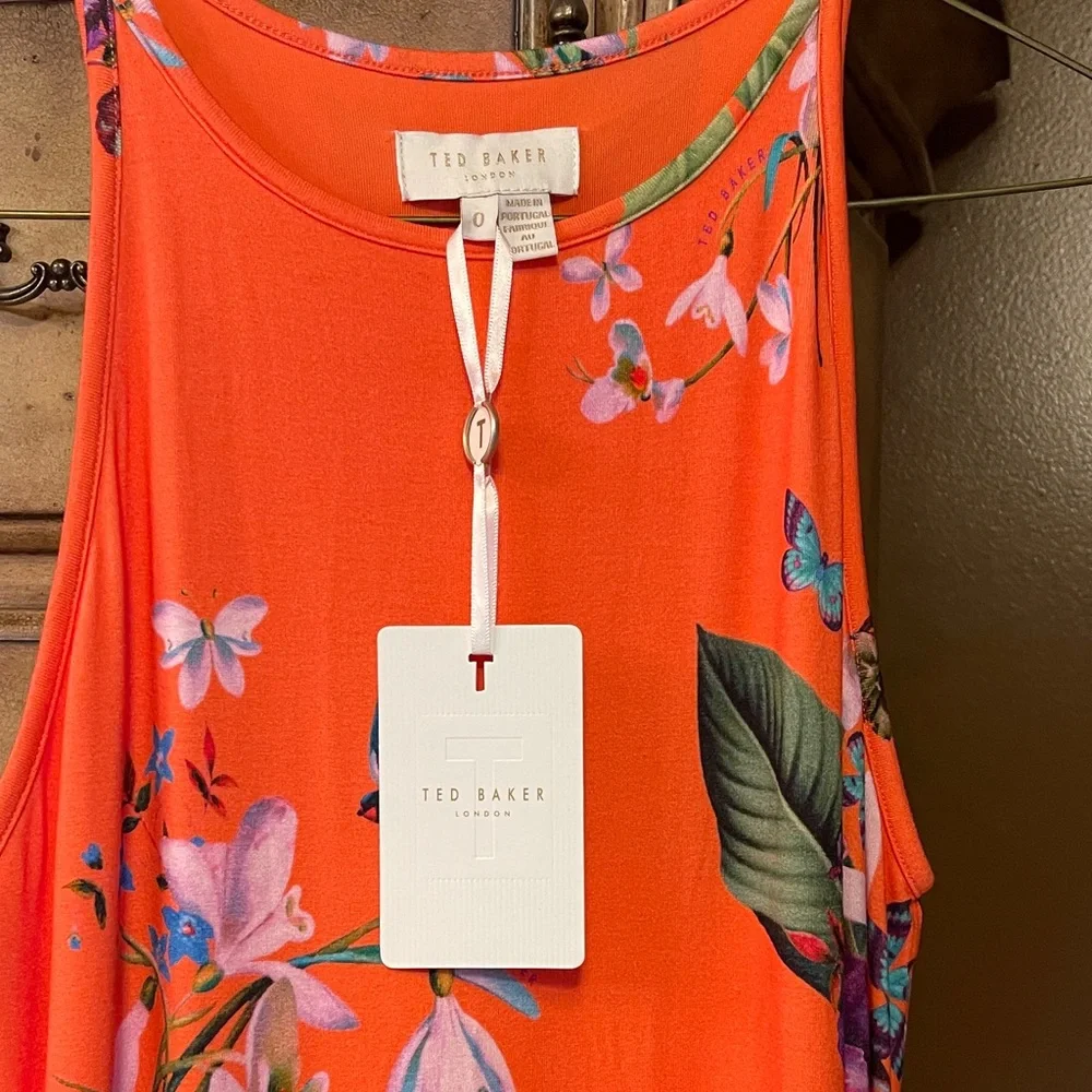 Ted Baker London Orange Floral Midi Dress - Picture 2 of 3